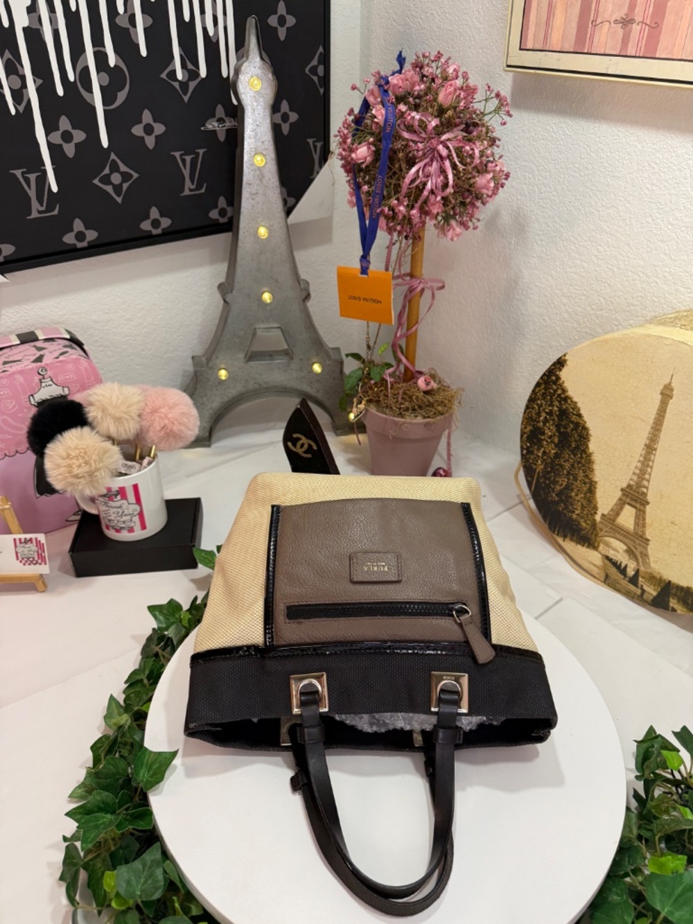 FURLA CREAM/BROWN/BLACK SMALL TOTE! - Picture 16 of 17